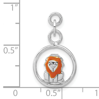Sterling Silver Polished Enameled Lion Circle Charm