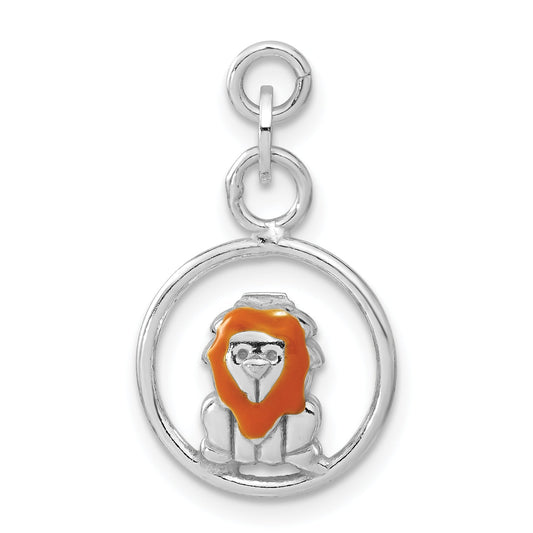 Sterling Silver Polished Enameled Lion Circle Charm