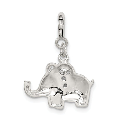 Sterling Silver Rhodium-Plated Enameled With Cz Elephant Charm
