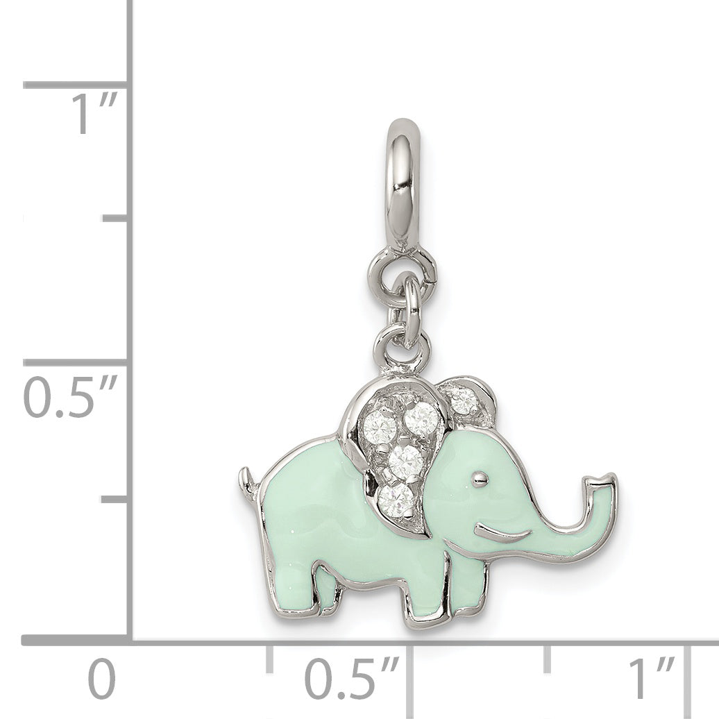 Sterling Silver Rhodium-Plated Enameled With Cz Elephant Charm