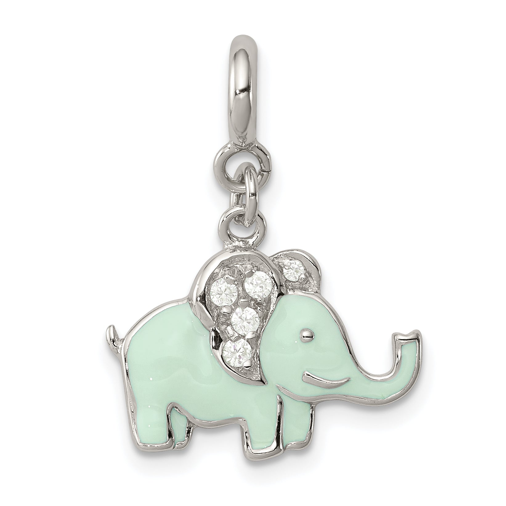Sterling Silver Rhodium-Plated Enameled With Cz Elephant Charm