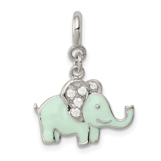 Sterling Silver Rhodium-Plated Enameled With Cz Elephant Charm