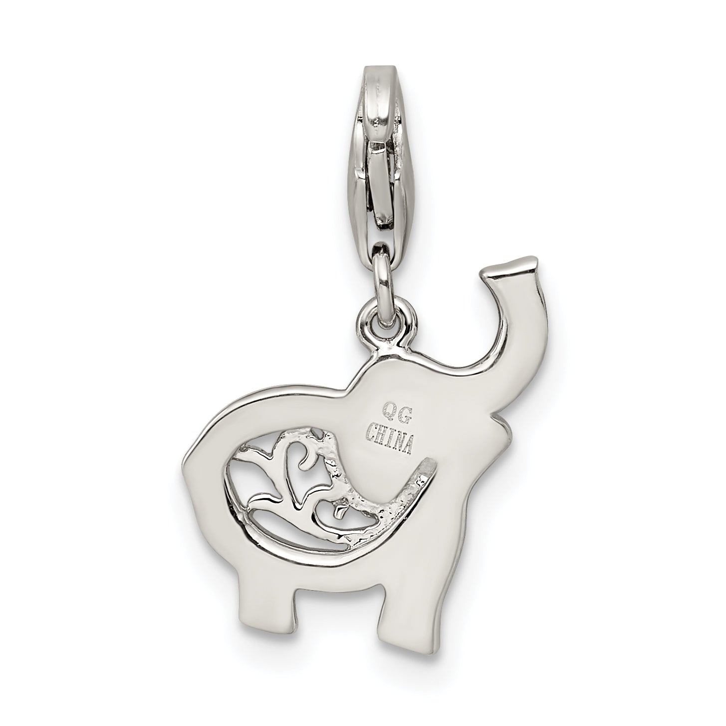 Sterling Silver Rhodium-Plated Blue Enameled Elephant Charm