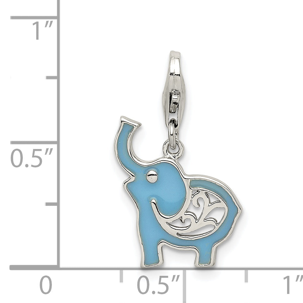 Sterling Silver Rhodium-Plated Blue Enameled Elephant Charm