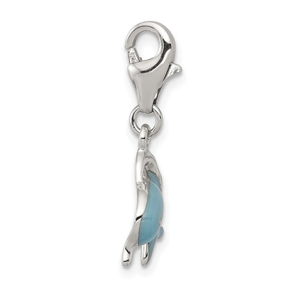 Sterling Silver Rhodium-Plated Enameled Dolphin With Lobster Clasp Charm