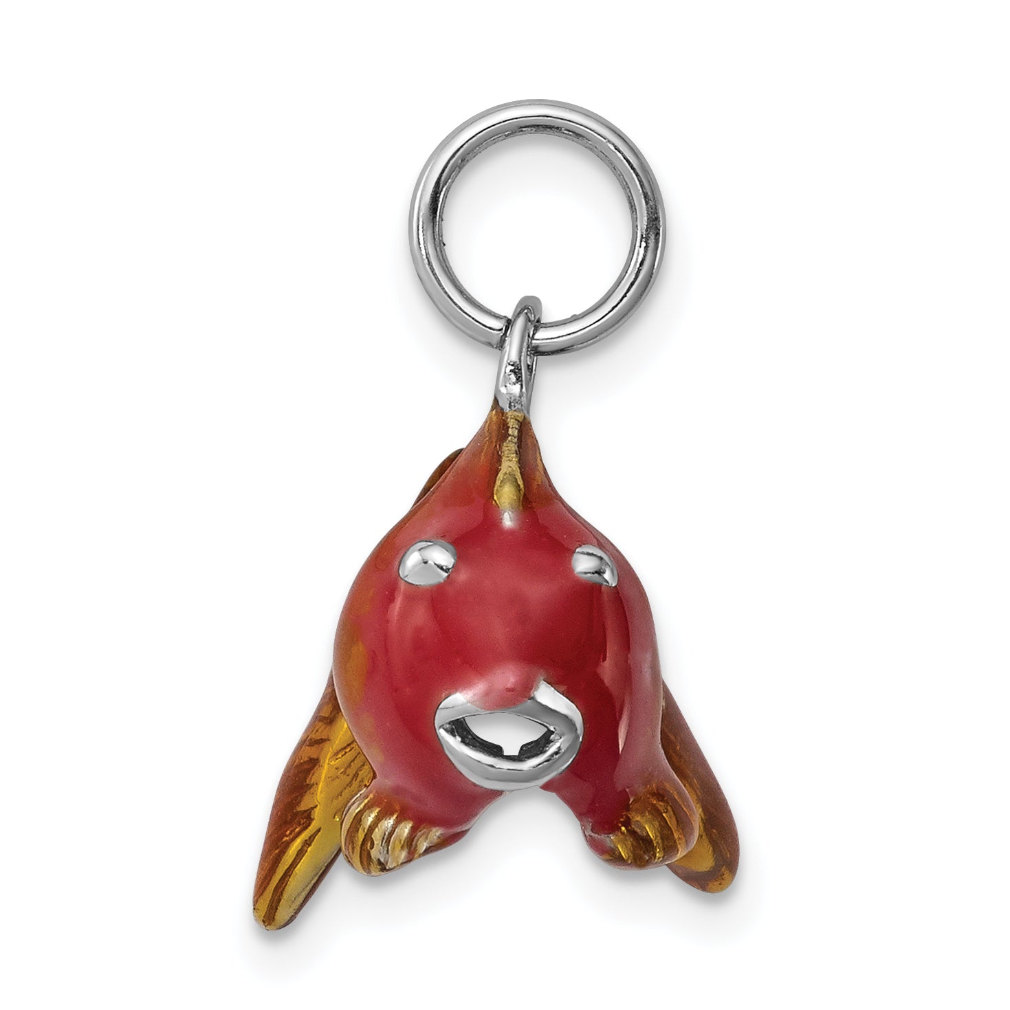 Sterling Silver Rhodium-Platedenamel Goldfish Charm