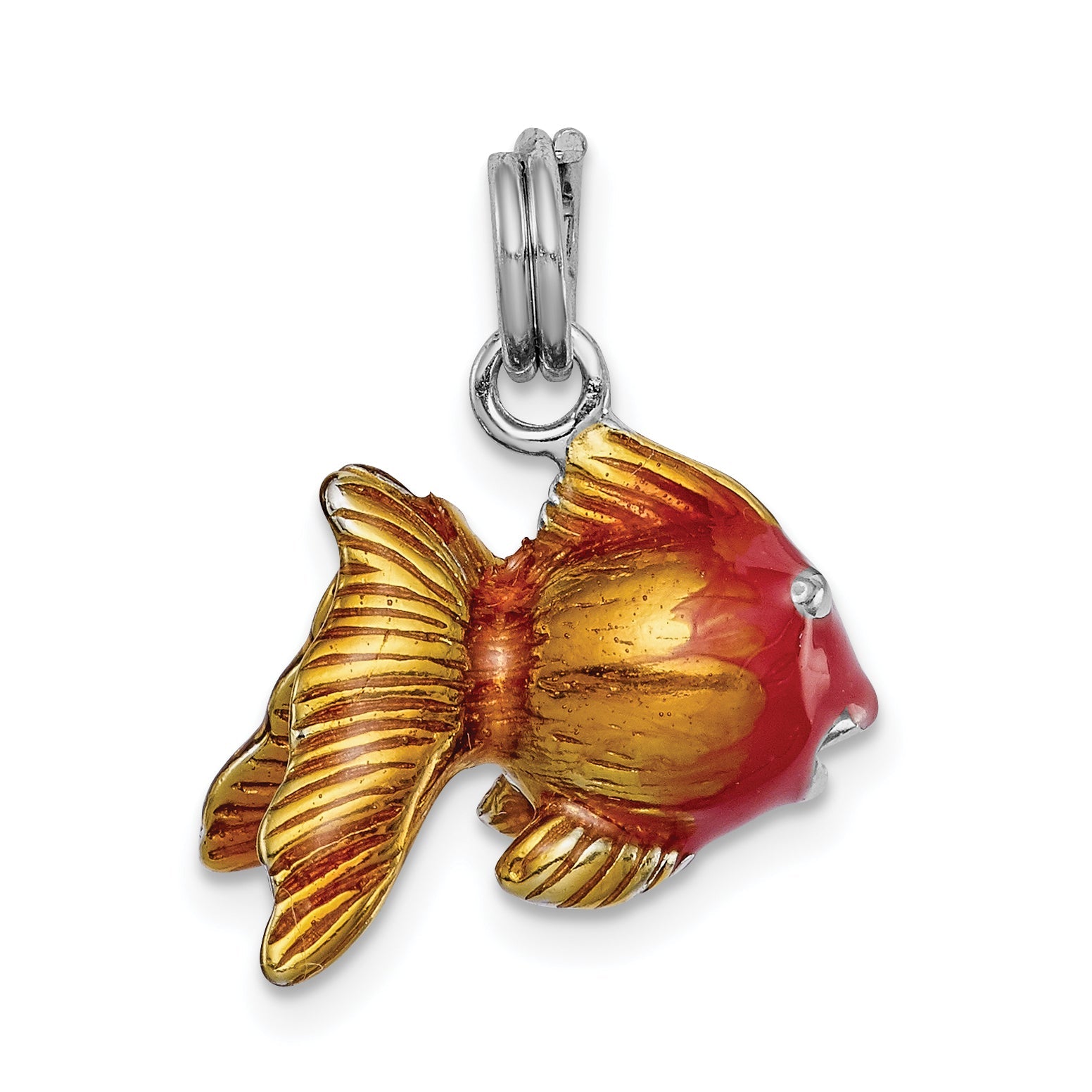 Sterling Silver Rhodium-Platedenamel Goldfish Charm