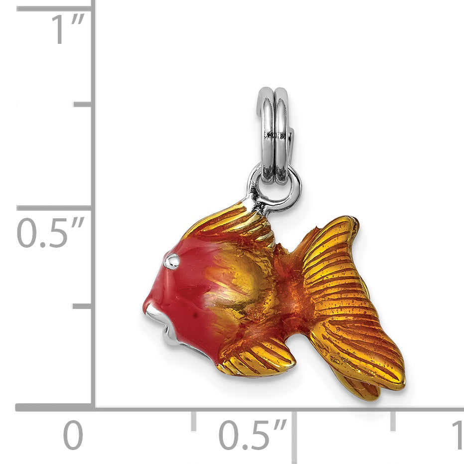 Sterling Silver Rhodium-Platedenamel Goldfish Charm