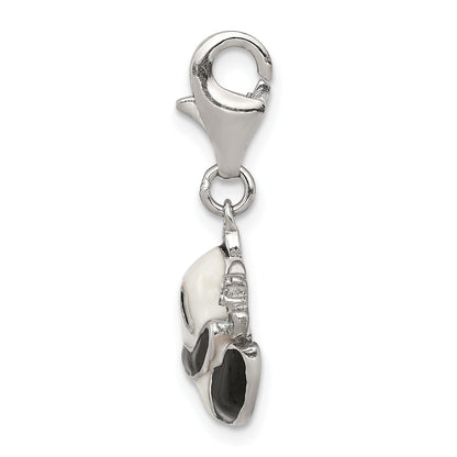 Sterling Silver Rhodium-Plated Cz Enamel Panda Charm With Lobster Clasp