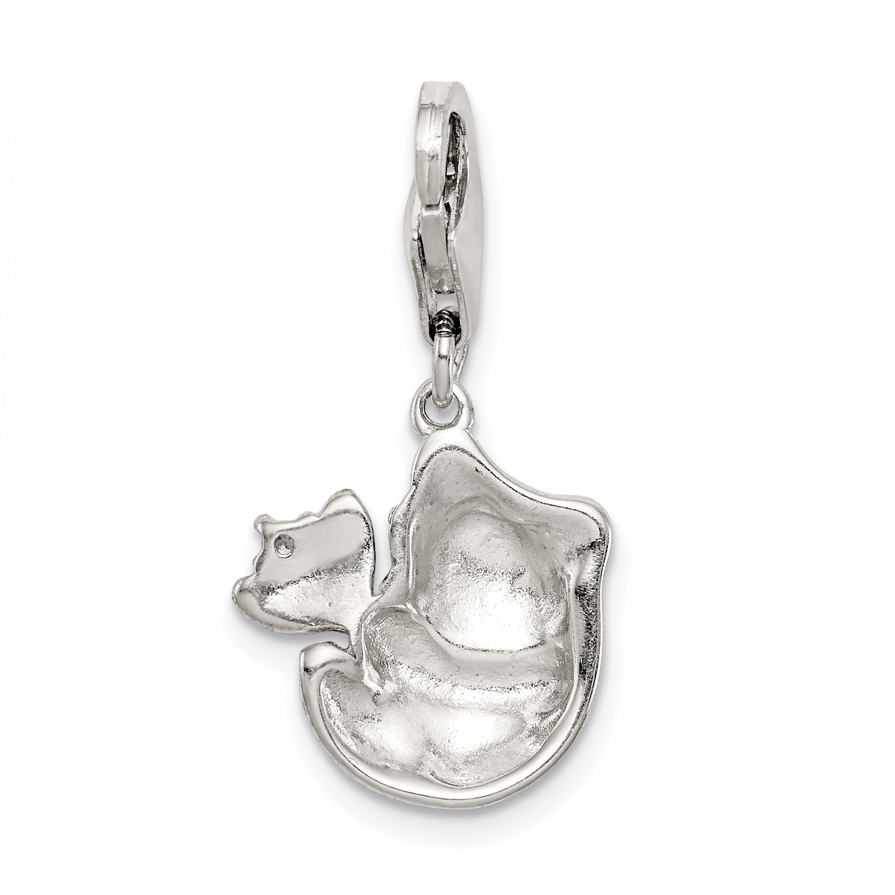 Sterling Silver Rhodium-Plated Cz Enamel Panda Charm With Lobster Clasp