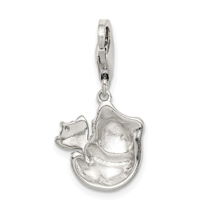 Sterling Silver Rhodium-Plated Cz Enamel Panda Charm With Lobster Clasp