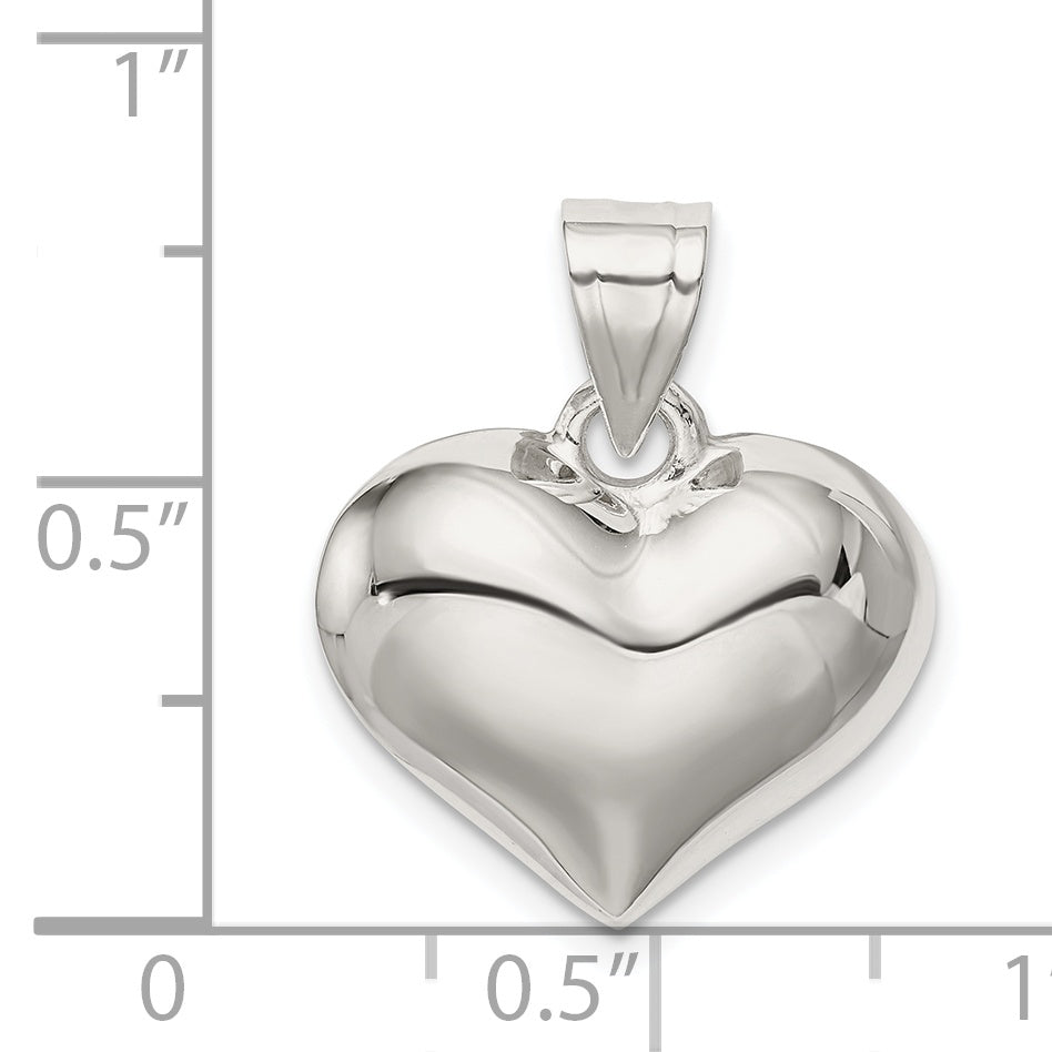 Sterling Silver Rhodium-Plated Puffed Heart Charm