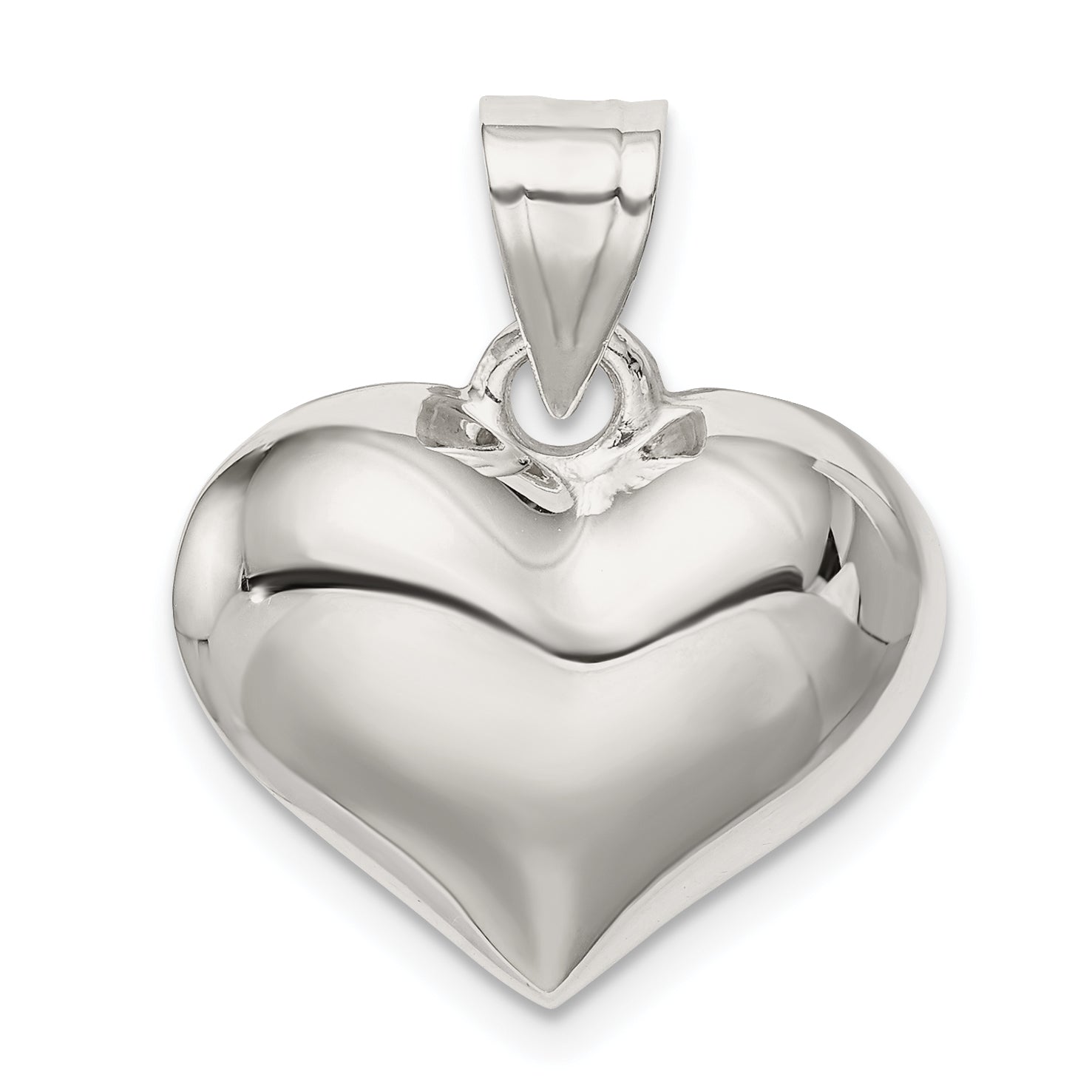 Sterling Silver Rhodium-Plated Puffed Heart Charm