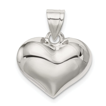 Sterling Silver Rhodium-Plated Puffed Heart Charm