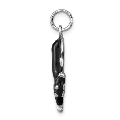 Sterling Silver Rhodium-Platedblack Enamel Cat Charm