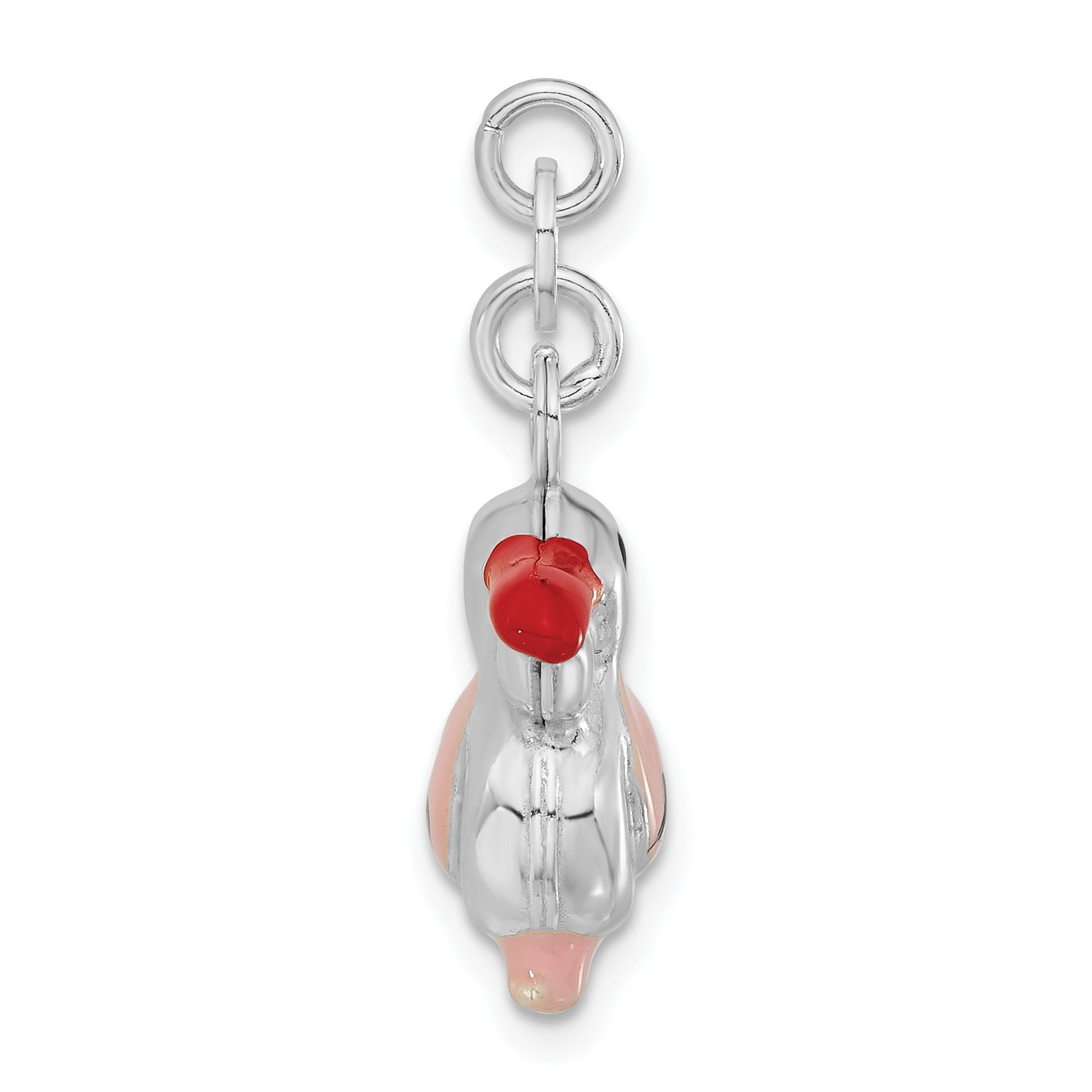 Sterling Silver 3-D Polished Pink Red & Black Enameled Pelican Charm