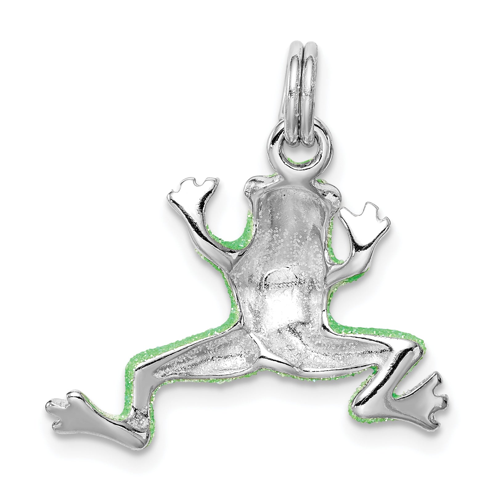 Sterling Silver Rhodium-Platedgreen Enamel Frog Charm
