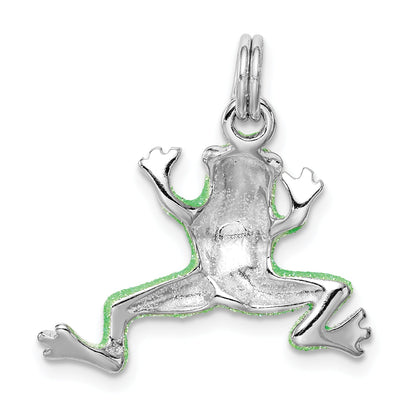 Sterling Silver Rhodium-Platedgreen Enamel Frog Charm