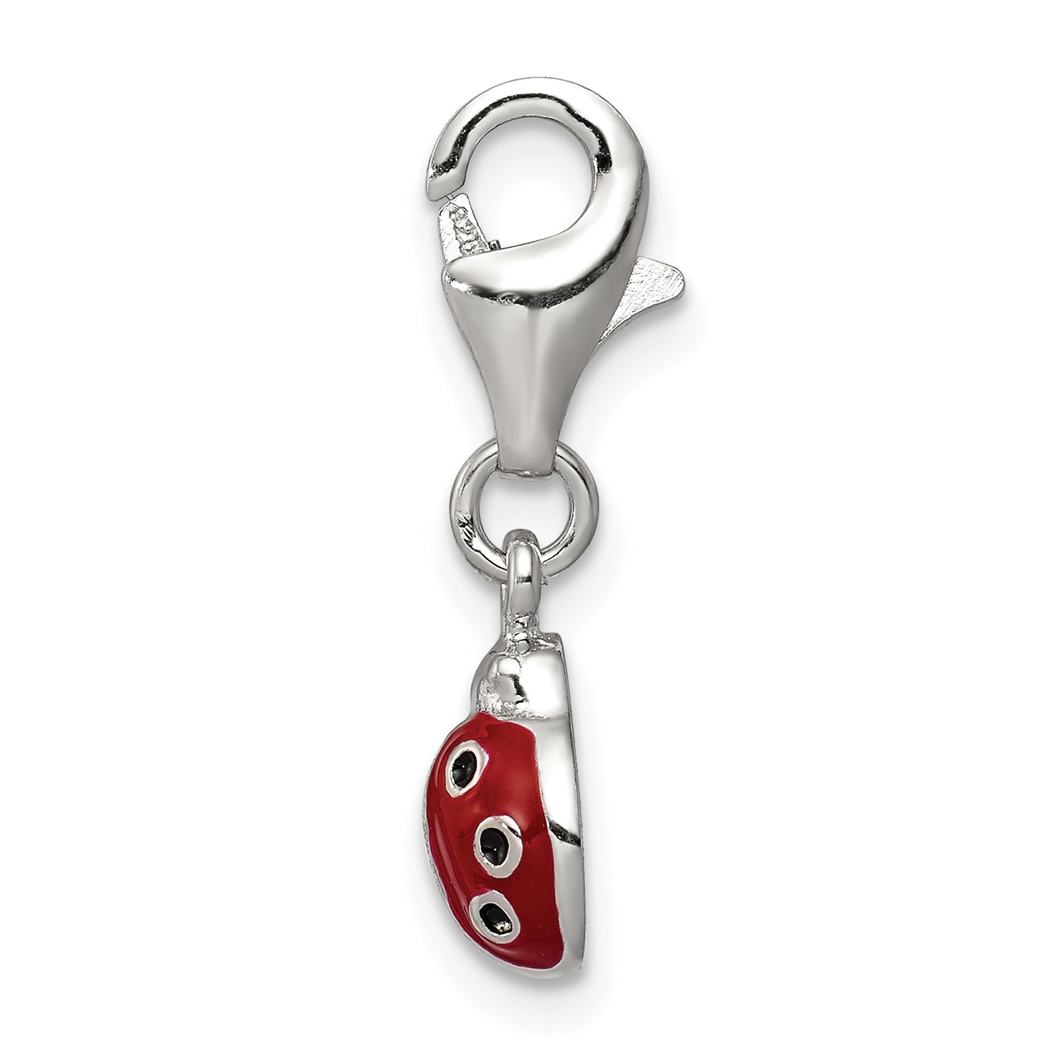 Sterling Silver Rhodium-Plated Red Enameled Ladybug Charm