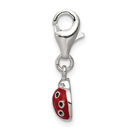 Sterling Silver Rhodium-Plated Red Enameled Ladybug Charm