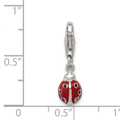 Sterling Silver Rhodium-Plated Red Enameled Ladybug Charm