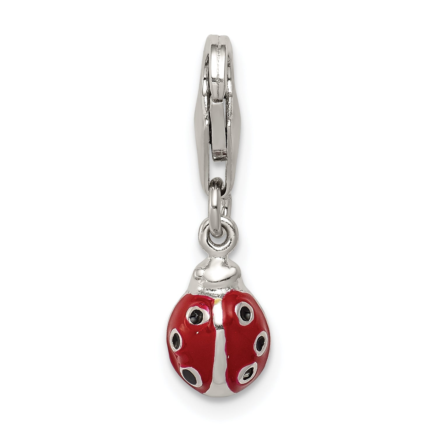 Sterling Silver Rhodium-Plated Red Enameled Ladybug Charm