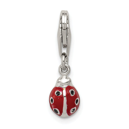 Sterling Silver Rhodium-Plated Red Enameled Ladybug Charm