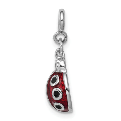 Sterling Silver Rhodium-Plated Red And Black Enameled Lady Bug Charm