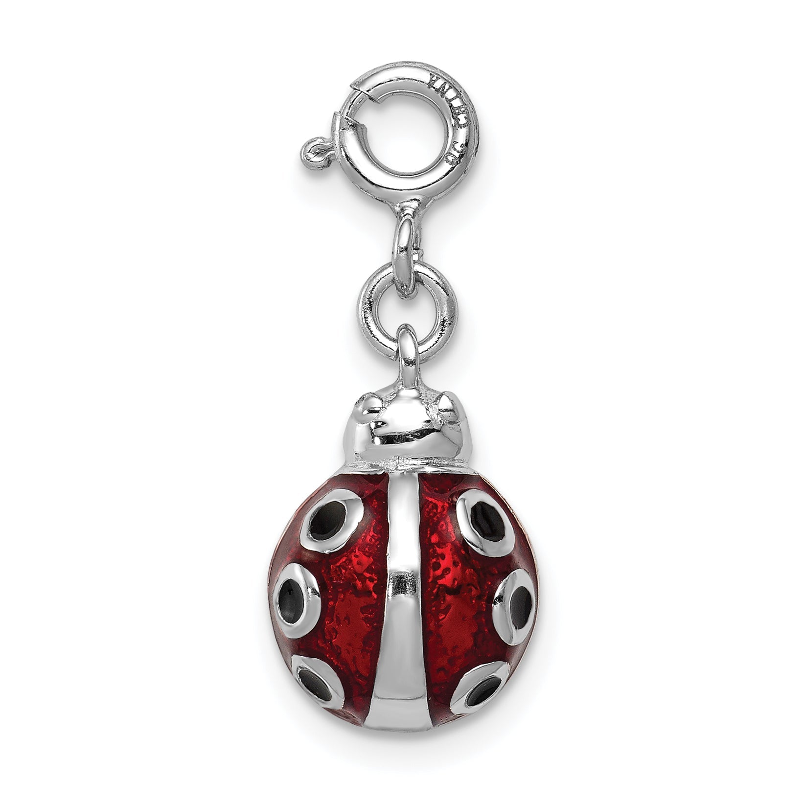 Sterling Silver Rhodium-Plated Red And Black Enameled Lady Bug Charm
