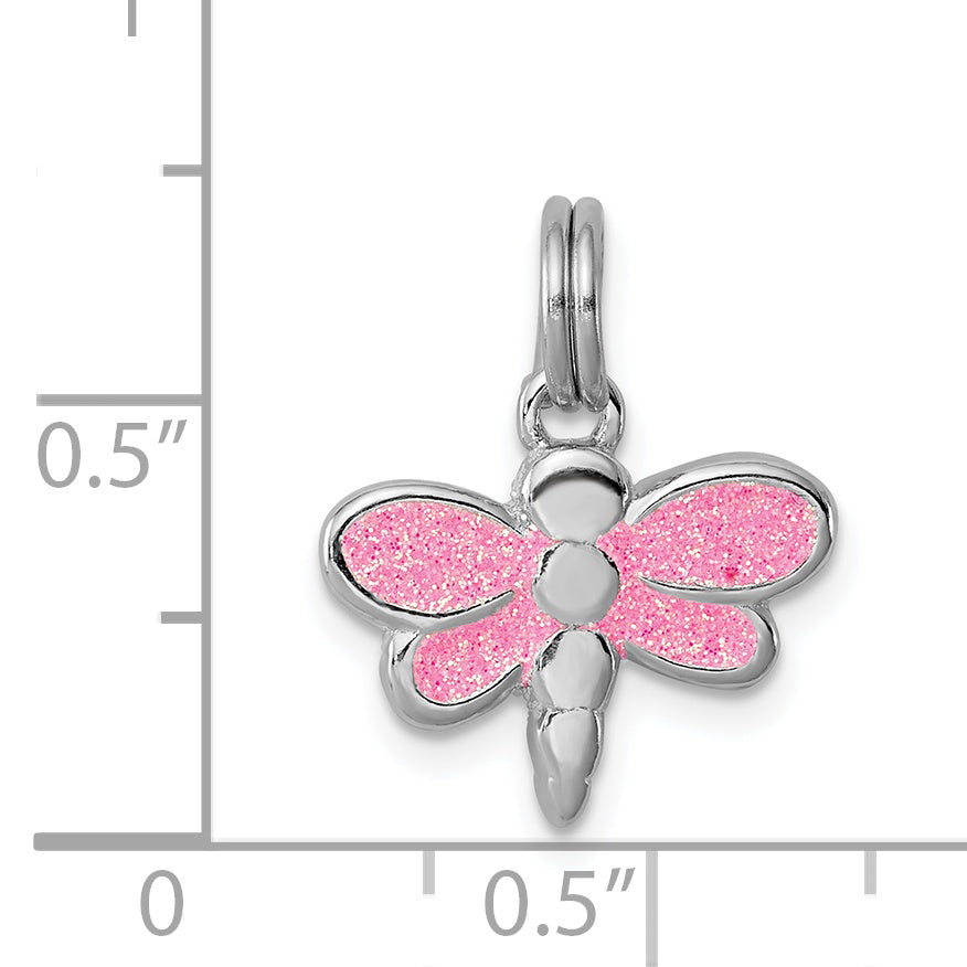 Sterling Silver Rhodium-Platedglitter Enamel Dragonfly Charm
