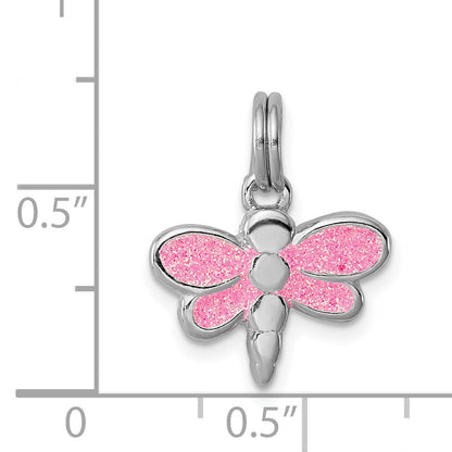 Sterling Silver Rhodium-Platedglitter Enamel Dragonfly Charm