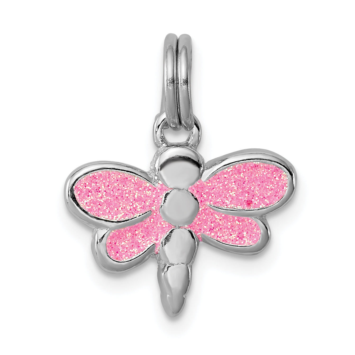 Sterling Silver Rhodium-Platedglitter Enamel Dragonfly Charm