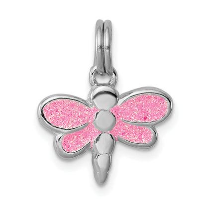 Sterling Silver Rhodium-Platedglitter Enamel Dragonfly Charm
