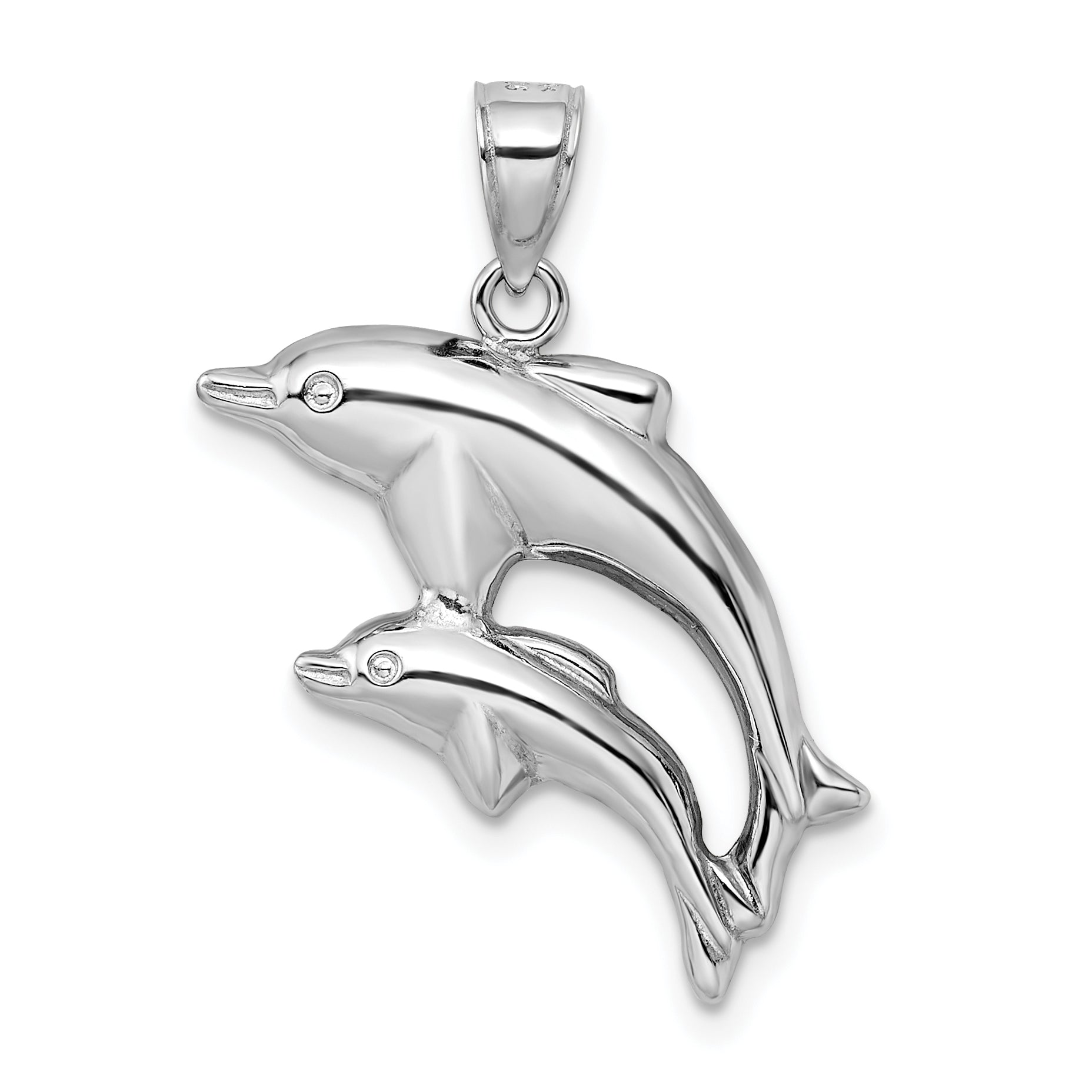 Sterling Silver Rhodium-Plated Polished Dolphins Pendant