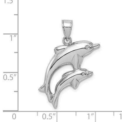 Sterling Silver Rhodium-Plated Polished Dolphins Pendant