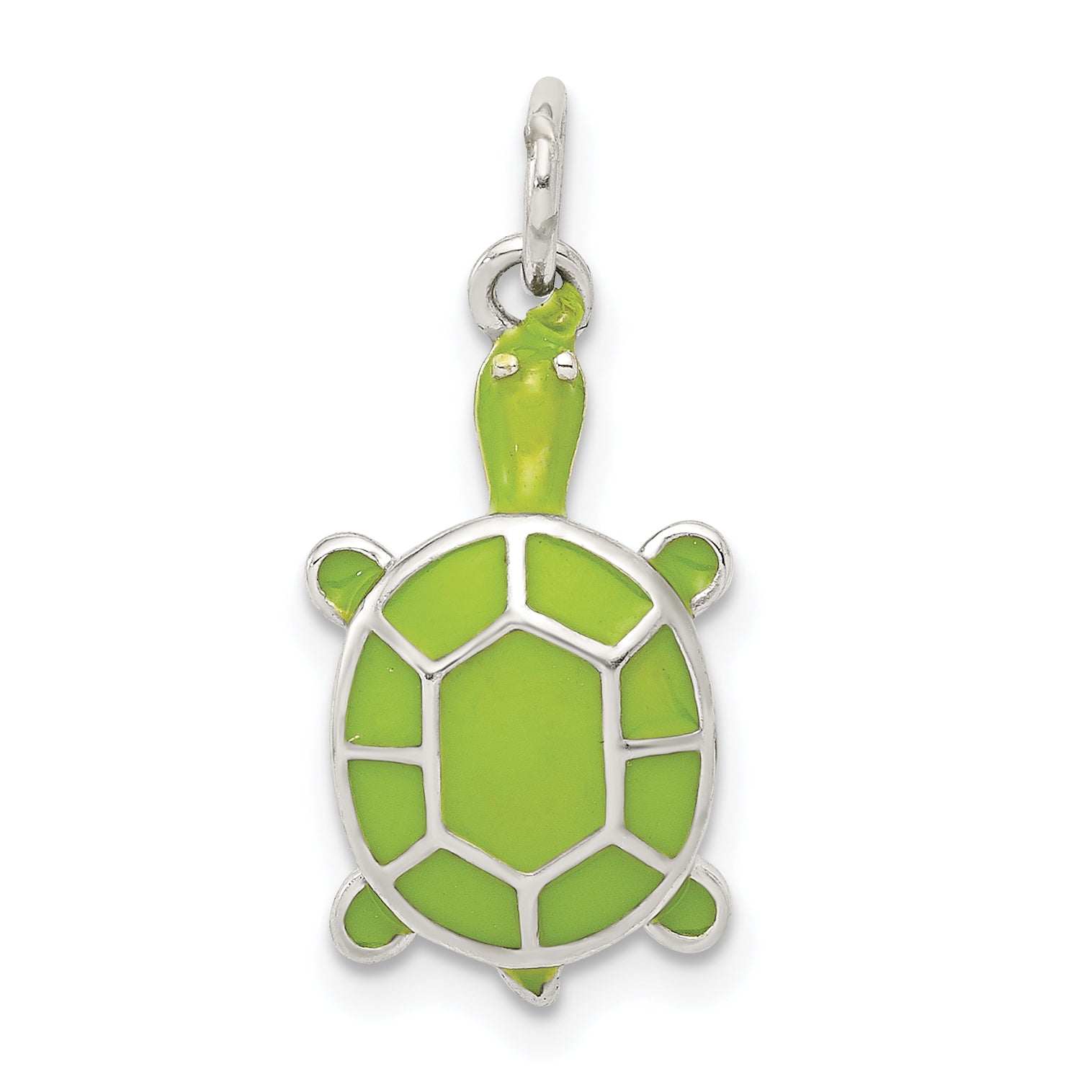 Sterling Silver Rhodium-Plated Green Enameled Turtle Pendant