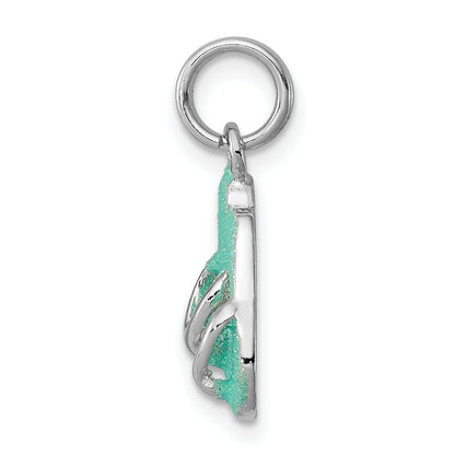 Sterling Silver Rhodium-Platedgreen Enamel Flip Flops Charm