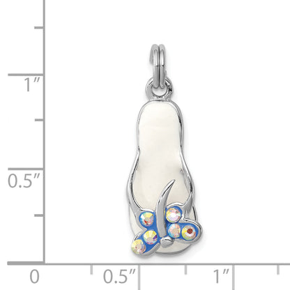 Sterling Silver Rhodium-Platedcz Butterfly Enamel Sandal Charm