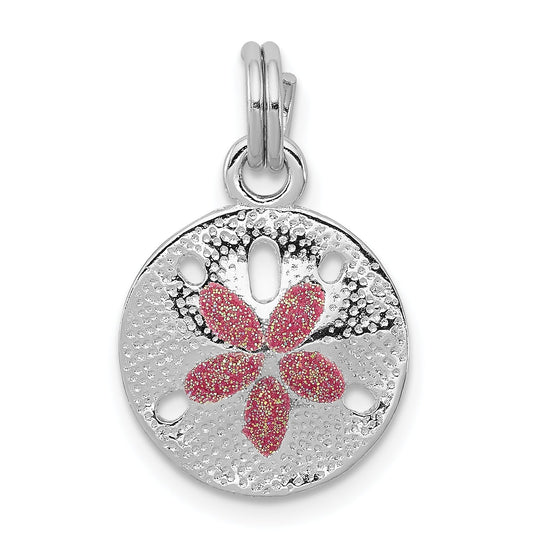 Sterling Silver Rhodium-Plated Polished Enameled Sand Dollar Charm