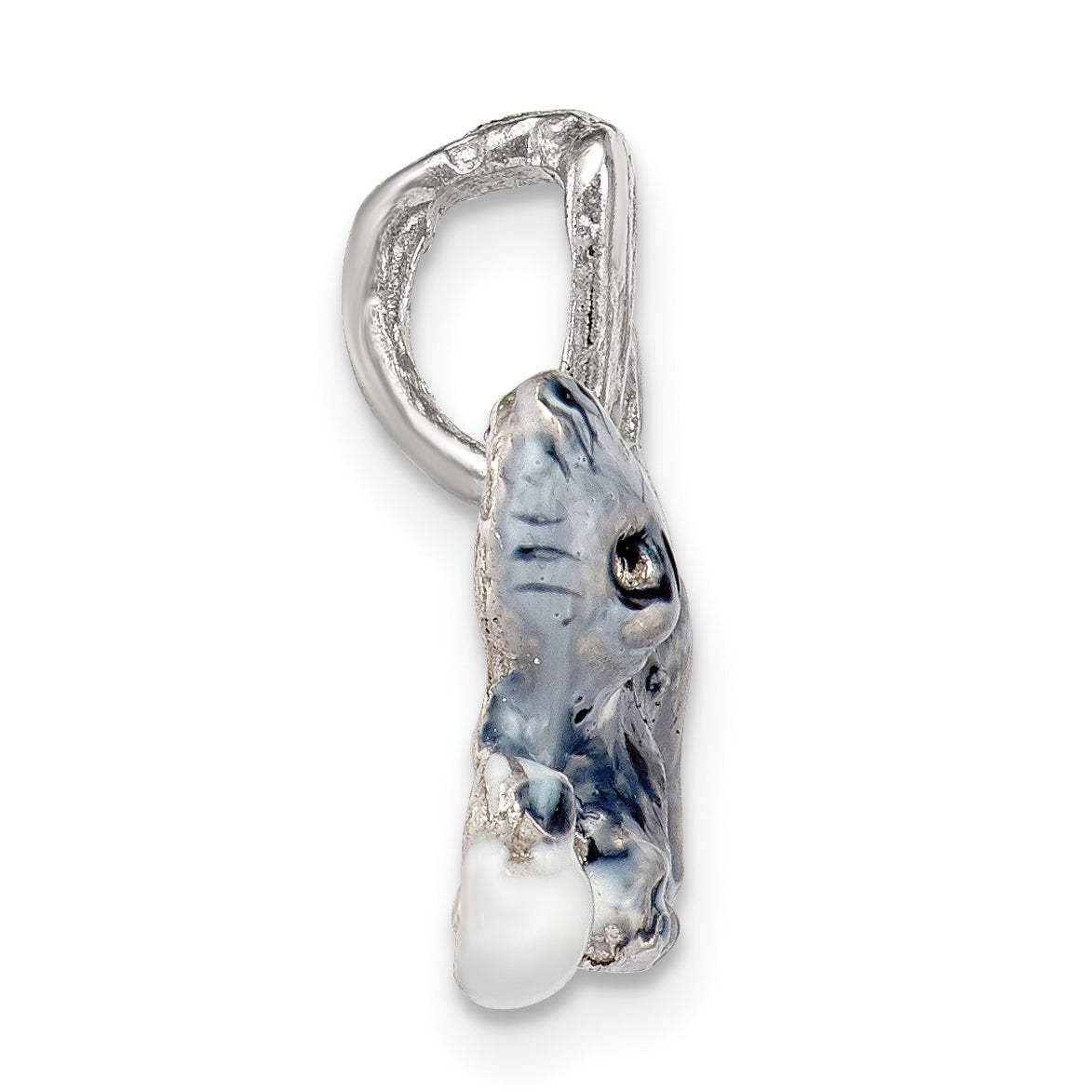 Sterling Silver Enamel Grey & White Cat Pendant Playing With Ball