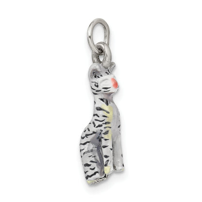Sterling Silver Enamel Cat Sitting Charm