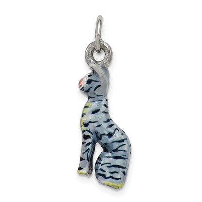 Sterling Silver Enamel Cat Sitting Charm
