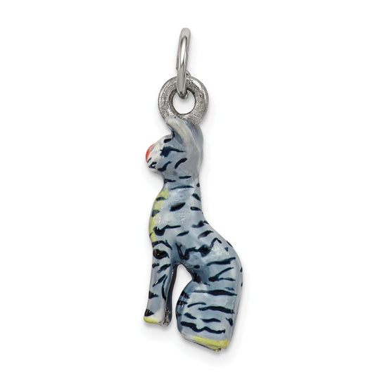 Sterling Silver Enamel Cat Sitting Charm