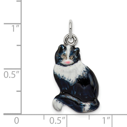 Sterling Silver Enamel Black & White Cat Charm
