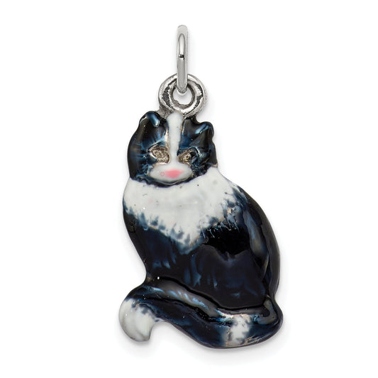 Sterling Silver Enamel Black & White Cat Charm