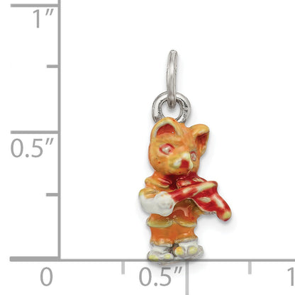 Sterling Silver Enamel Cat Playing The Violin Charm