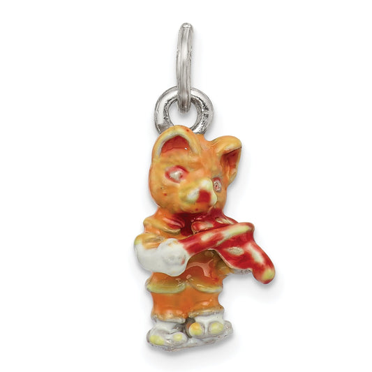 Sterling Silver Enamel Cat Playing The Violin Charm