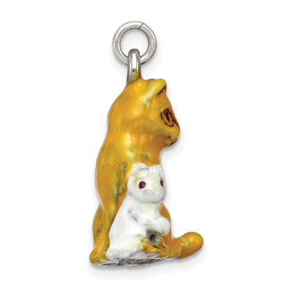 Sterling Silver Enamel Mom & Kitten Cat Charm