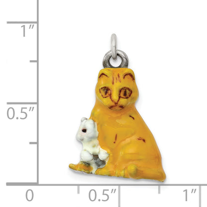 Sterling Silver Enamel Mom & Kitten Cat Charm