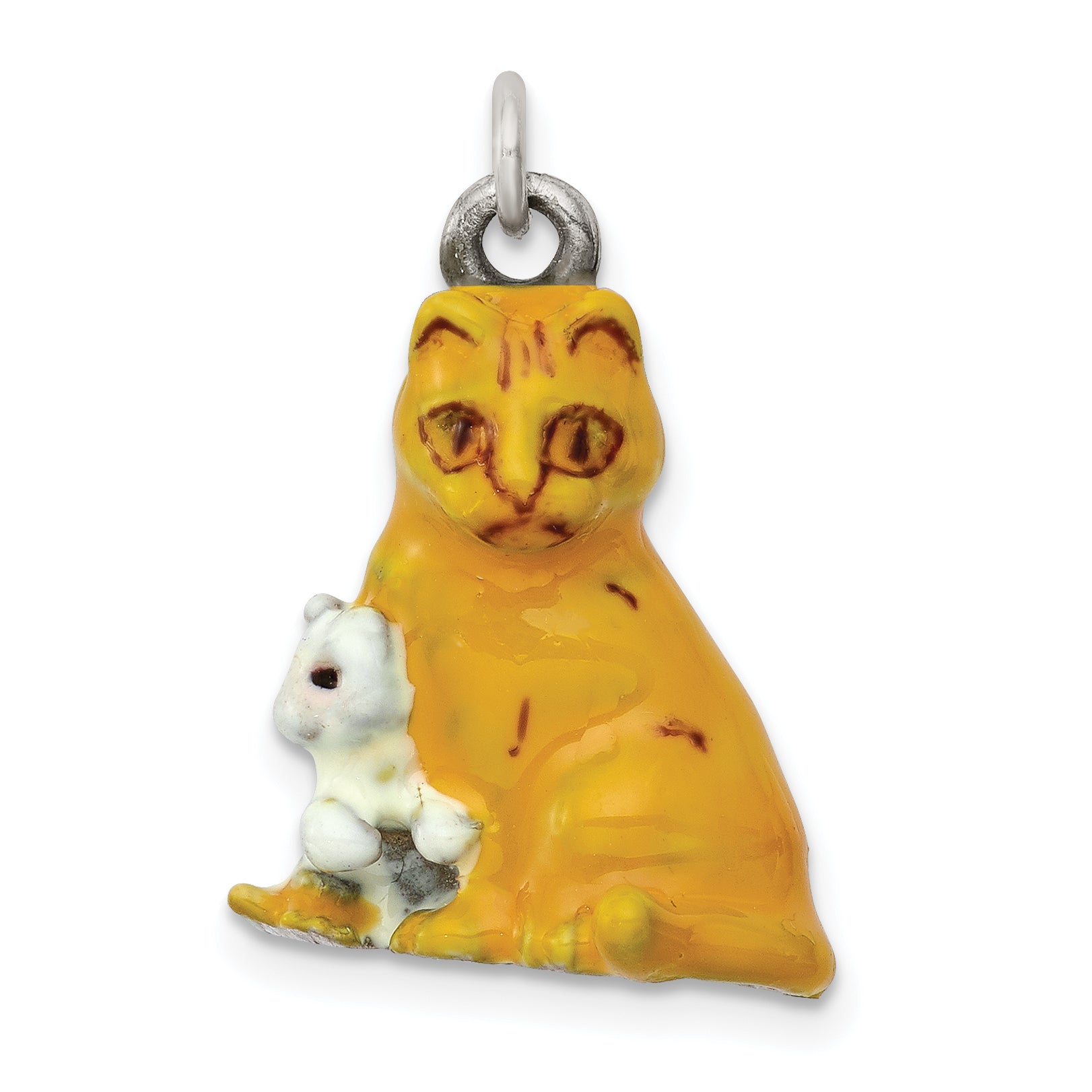 Sterling Silver Enamel Mom & Kitten Cat Charm